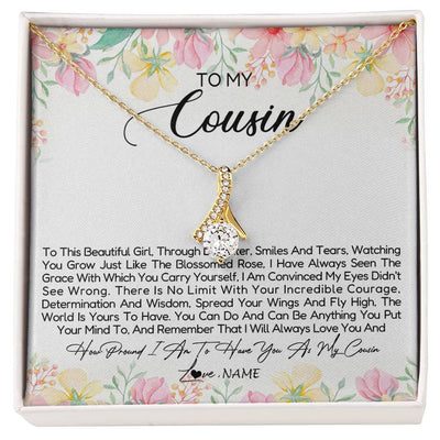 Alluring Beauty Necklace 18K Yellow Gold Finish | Personalized To My Cousin Necklace To This Beautiful Girl Cousin Pendant Jewelry Birthday Graduation Christmas CCustomized Gift Box Message Card | siriusteestore
