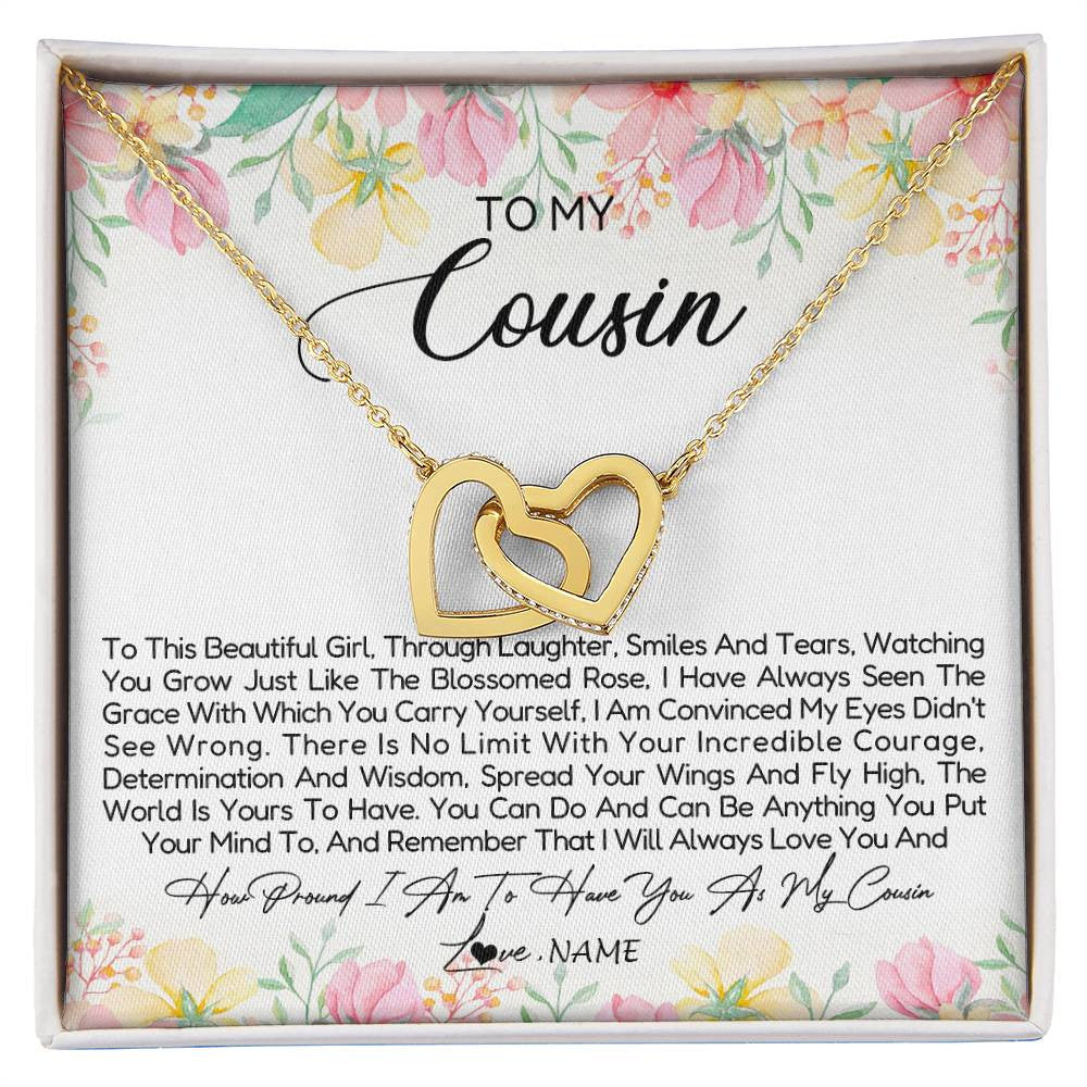 Interlocking Hearts Necklace 18K Yellow Gold Finish | Personalized To My Cousin Necklace To This Beautiful Girl Cousin Pendant Jewelry Birthday Graduation Christmas CCustomized Gift Box Message Card | siriusteestore
