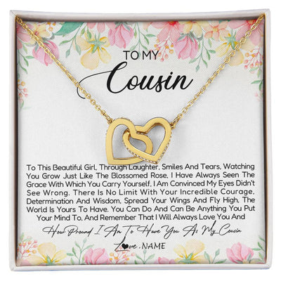 Interlocking Hearts Necklace 18K Yellow Gold Finish | Personalized To My Cousin Necklace To This Beautiful Girl Cousin Pendant Jewelry Birthday Graduation Christmas CCustomized Gift Box Message Card | siriusteestore