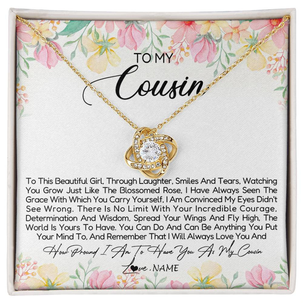 Love Knot Necklace 18K Yellow Gold Finish | Personalized To My Cousin Necklace To This Beautiful Girl Cousin Pendant Jewelry Birthday Graduation Christmas CCustomized Gift Box Message Card | siriusteestore