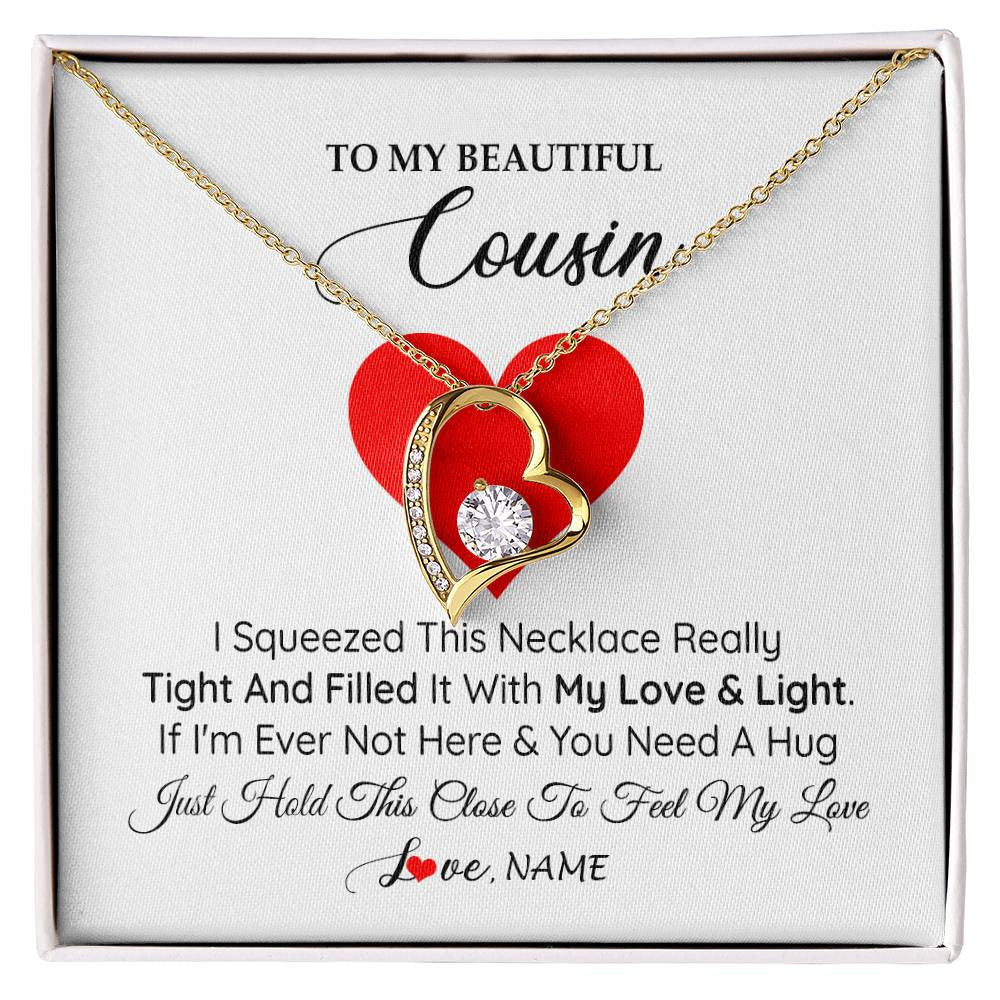 Forever Love Necklace 18K Yellow Gold Finish | 1 | Personalized To My Cousin Necklace from Family I Squeezed This Necklace Cousin Birthday Graduation Christmas Customized Gift Box Message Card | siriusteestore