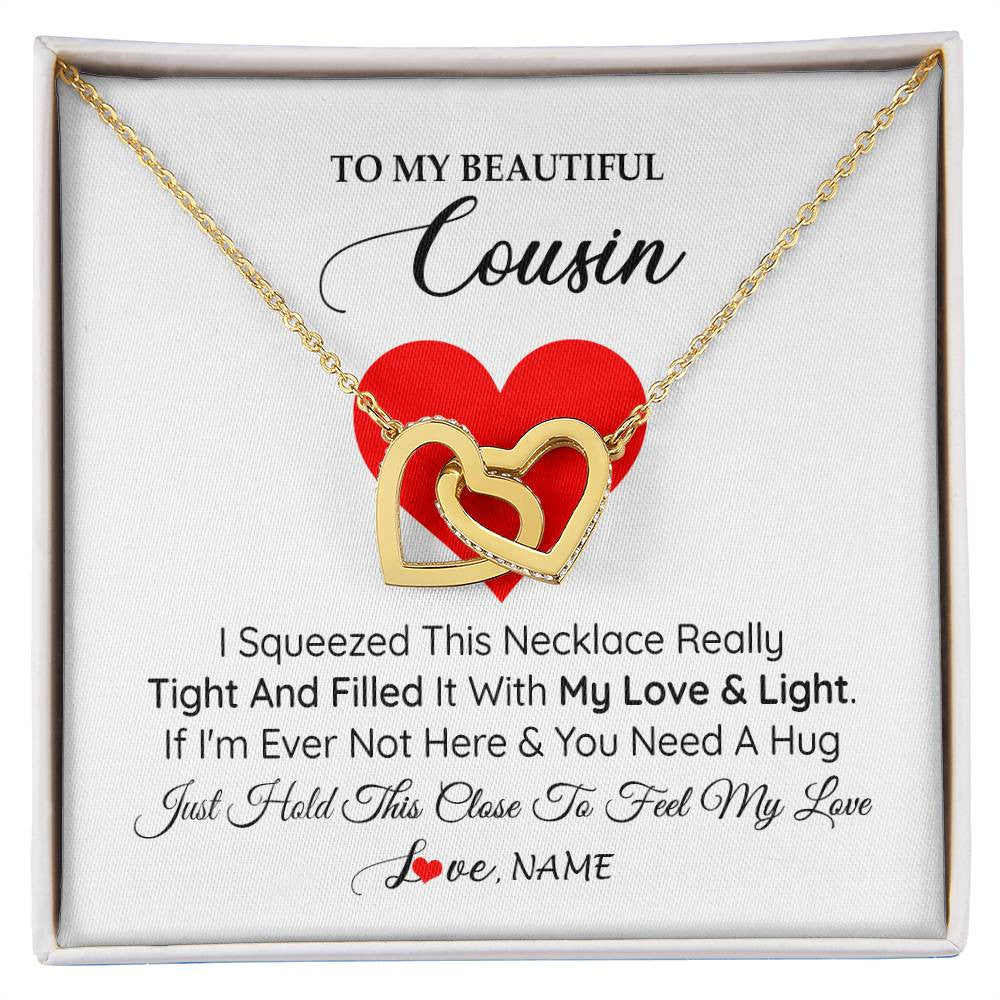Interlocking Hearts Necklace 18K Yellow Gold Finish | 1 | Personalized To My Cousin Necklace from Family I Squeezed This Necklace Cousin Birthday Graduation Christmas Customized Gift Box Message Card | siriusteestore