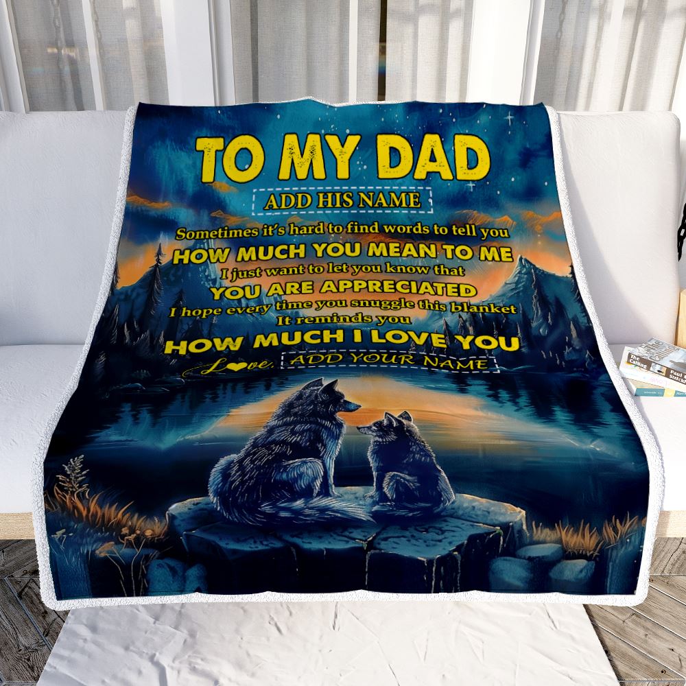 Personalized To My Dad Blanket Fathers Day Dad Gifts From Daughter Son How Much I Love You Wolf Dad Birthday Gifts Christmas Customized Fleece Blanket | siriusteestore