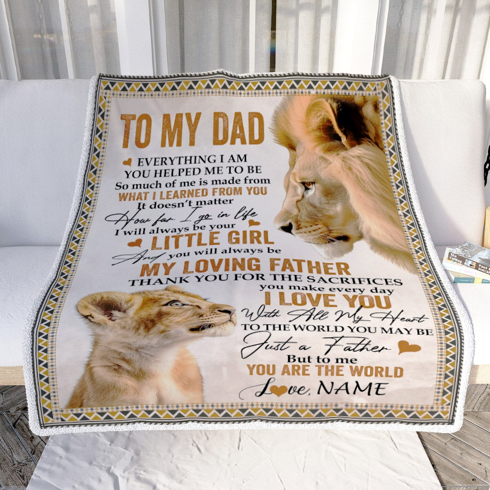 Personalized To My Dad Blanket From Daughter Lion My Loving Father I Love You Dad Father's Day Birthday Thanksgiving Christmas Customized Fleece Blanket | siriusteestore