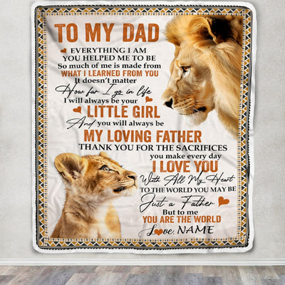 Personalized To My Dad Blanket From Daughter Lion My Loving Father I Love You Dad Father's Day Birthday Thanksgiving Christmas Customized Fleece Blanket | siriusteestore