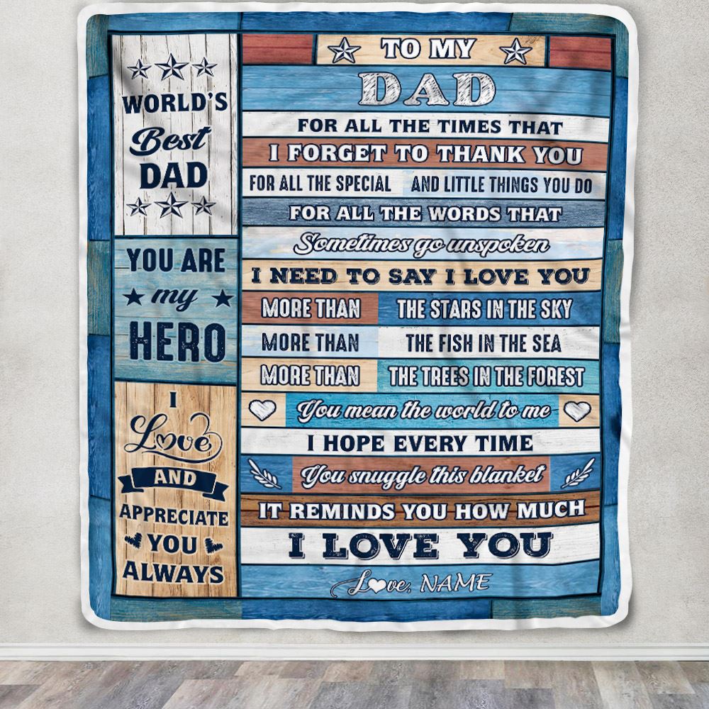 Personalized To My Dad Blanket From Daughter Son Wood Best Gifts For Great Dad Birthday Fathers Day Christmas Customized Fleece Throw Blanket | siriusteestore