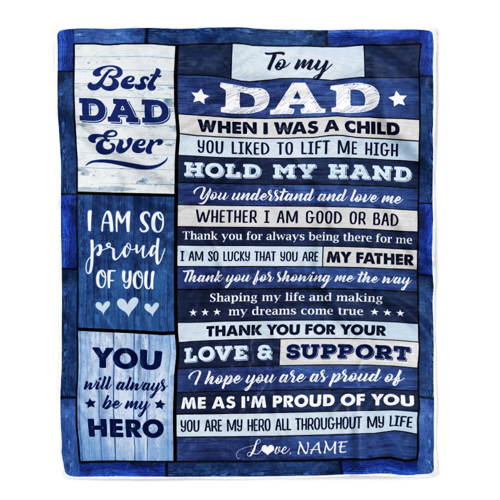 Personalized To My Dad Blanket From Daughter Son Wood Birthday Gift For Dad When I Was A Child Best Dad Fathers Day Christmas Customized Fleece Throw Blanket | siriusteestore