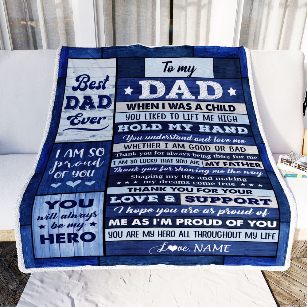 Personalized To My Dad Blanket From Daughter Son Wood Birthday Gift For Dad When I Was A Child Best Dad Fathers Day Christmas Customized Fleece Throw Blanket | siriusteestore