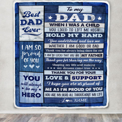 Personalized To My Dad Blanket From Daughter Son Wood Birthday Gift For Dad When I Was A Child Best Dad Fathers Day Christmas Customized Fleece Throw Blanket | siriusteestore