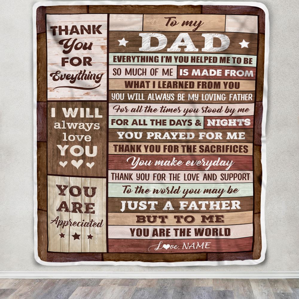 Personalized To My Dad Blanket From Daughter Son Wood Birthday Gift For Dad Who Wants Nothing Best Dad Fathers Day Christmas Customized Fleece Throw Blanket | siriusteestore