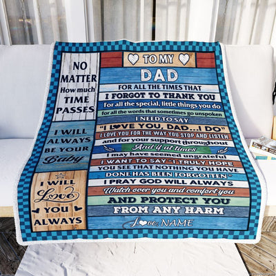 Personalized To My Dad Blanket From Daughter Son Wood I Love You Thank You Dad Birthday Fathers Day Thanksgiving Christmas Customized Gift Fleece Blanket | siriusteestore