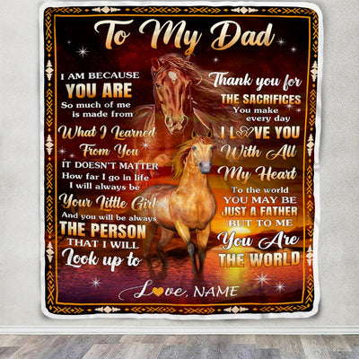 Personalized To My Dad Blanket From Daughter Thank You For The Sacrifices Horse Dad Birthday Mothers Day Thanksgiving Christmas Customized Fleece Blanket | siriusteestore
