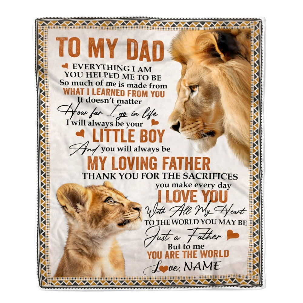 Personalized To My Dad Blanket From Son Lion My Loving Father I Love You Dad Father's Day Birthday Thanksgiving Christmas Customized Fleece Blanket | siriusteestore