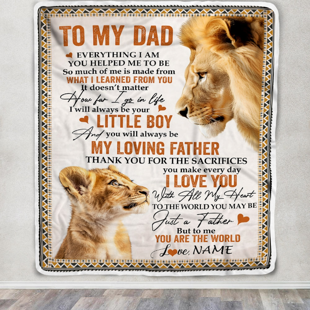 Personalized To My Dad Blanket From Son Lion My Loving Father I Love You Dad Father's Day Birthday Thanksgiving Christmas Customized Fleece Blanket | siriusteestore