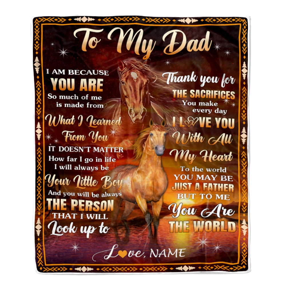 Personalized To My Dad Blanket From Son Thank You For The Sacrifices Horse Dad Birthday Mothers Day Thanksgiving Christmas Customized Fleece Throw Blanket | siriusteestore