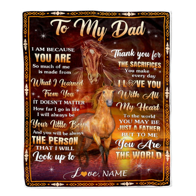 Personalized To My Dad Blanket From Son Thank You For The Sacrifices Horse Dad Birthday Mothers Day Thanksgiving Christmas Customized Fleece Throw Blanket | siriusteestore