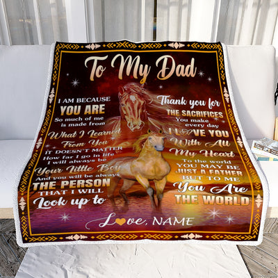 Personalized To My Dad Blanket From Son Thank You For The Sacrifices Horse Dad Birthday Mothers Day Thanksgiving Christmas Customized Fleece Throw Blanket | siriusteestore
