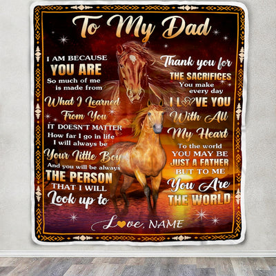 Personalized To My Dad Blanket From Son Thank You For The Sacrifices Horse Dad Birthday Mothers Day Thanksgiving Christmas Customized Fleece Throw Blanket | siriusteestore