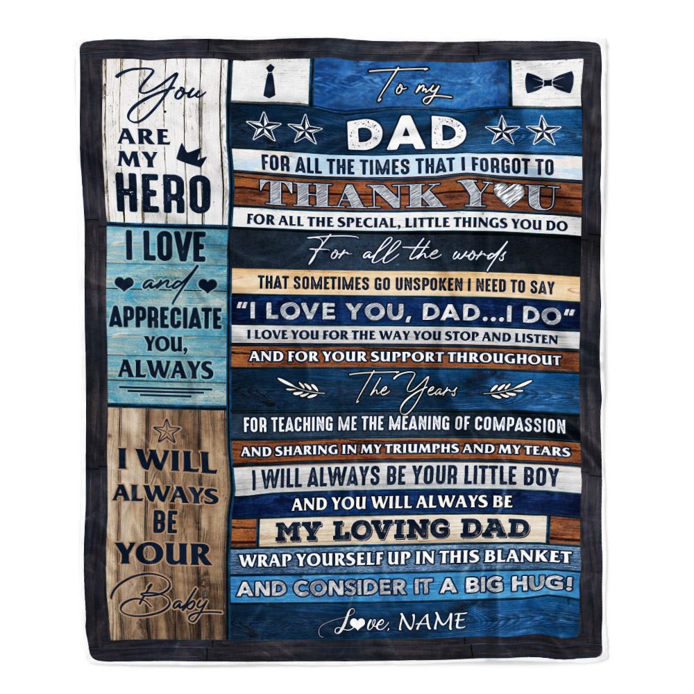 Personalized To My Dad Blanket From Son Wood Thank You You Are My Hero Dad Birthday Fathers Day Thanksgiving Christmas Customized Bed Fleece Blanket | siriusteestore