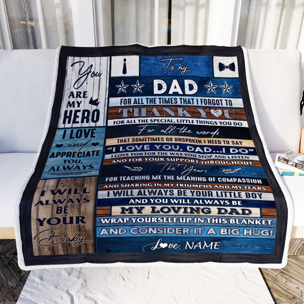 Personalized To My Dad Blanket From Son Wood Thank You You Are My Hero Dad Birthday Fathers Day Thanksgiving Christmas Customized Bed Fleece Blanket | siriusteestore