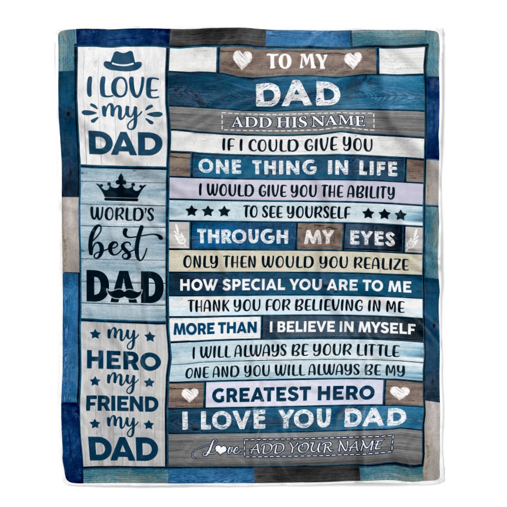 Personalized To My Dad Blanket Gifts For Fathers Day Wood Dad From Daughter Son My Dad Here Best Friend Dad Birthday Gifts Christmas Customized Fleece Blanket | siriusteestore