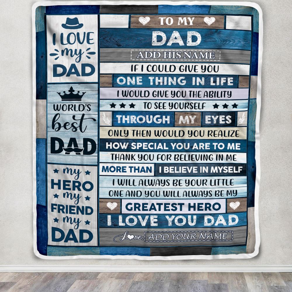 Personalized To My Dad Blanket Gifts For Fathers Day Wood Dad From Daughter Son My Dad Here Best Friend Dad Birthday Gifts Christmas Customized Fleece Blanket | siriusteestore