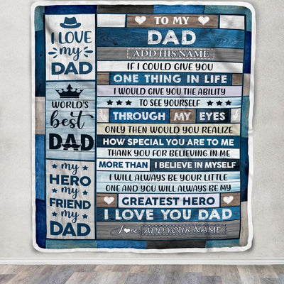 Personalized To My Dad Blanket Gifts For Fathers Day Wood Dad From Daughter Son My Dad Here Best Friend Dad Birthday Gifts Christmas Customized Fleece Blanket | siriusteestore