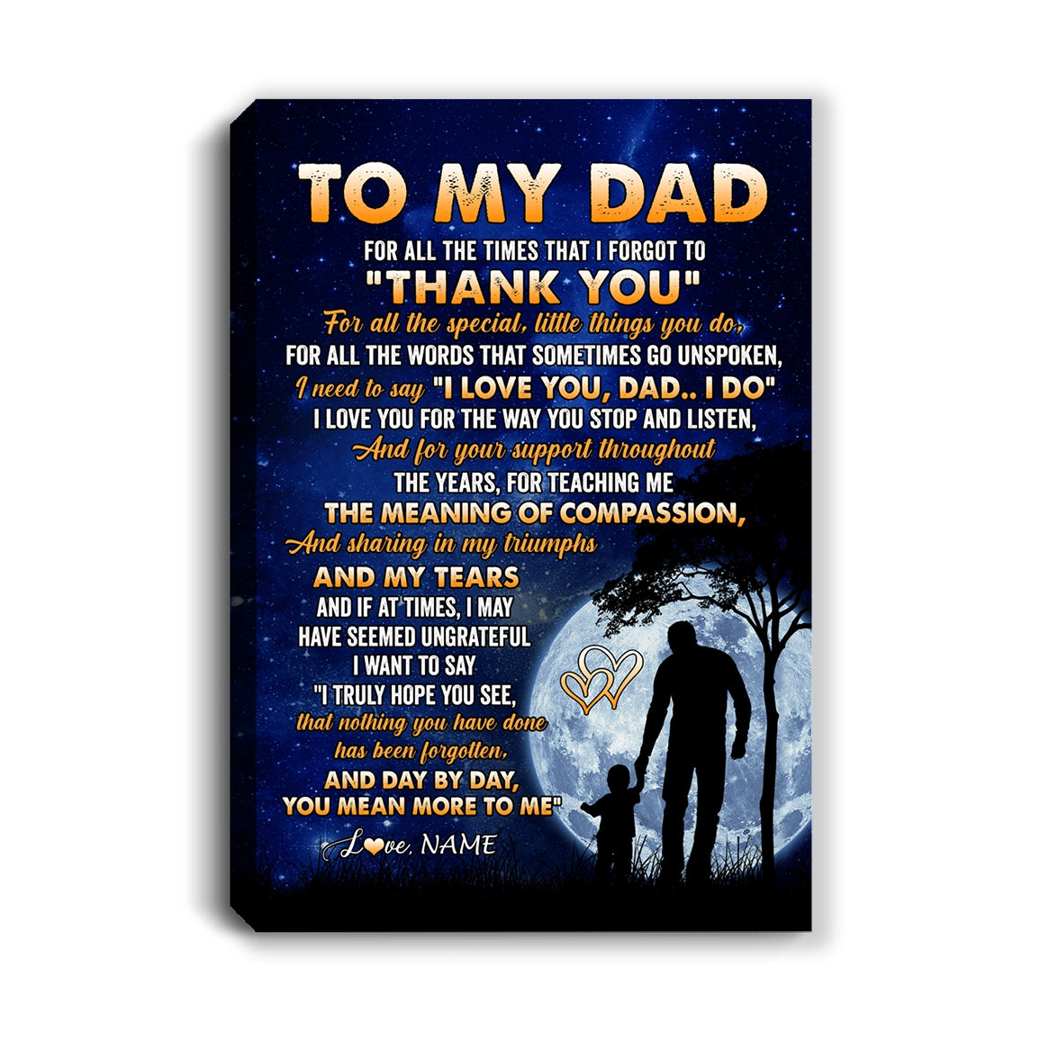 Personalized To My Dad Canvas From Daughter Son Thank You Grateful Love Dad Birthday Gifts Fathers Day Thanksgiving Christmas Custom Wall Art Print Framed Canvas | siriusteestore