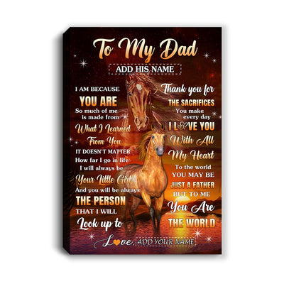 Personalized To My Dad Canvas From Daughter Thank You For The Sacrifices Horse Dad Birthday Mothers Day Thanksgiving Christmas Custom Wall Art Framed Canvas | siriusteestore