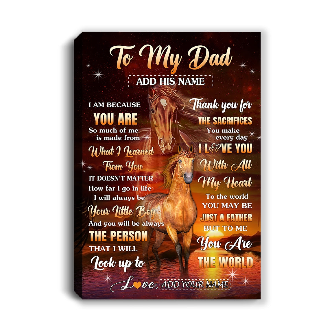 Personalized To My Dad Canvas From Son Thank You For The Sacrifices Horse Dad Birthday Mothers Day Thanksgiving Christmas Custom Wall Art Framed Canvas | siriusteestore