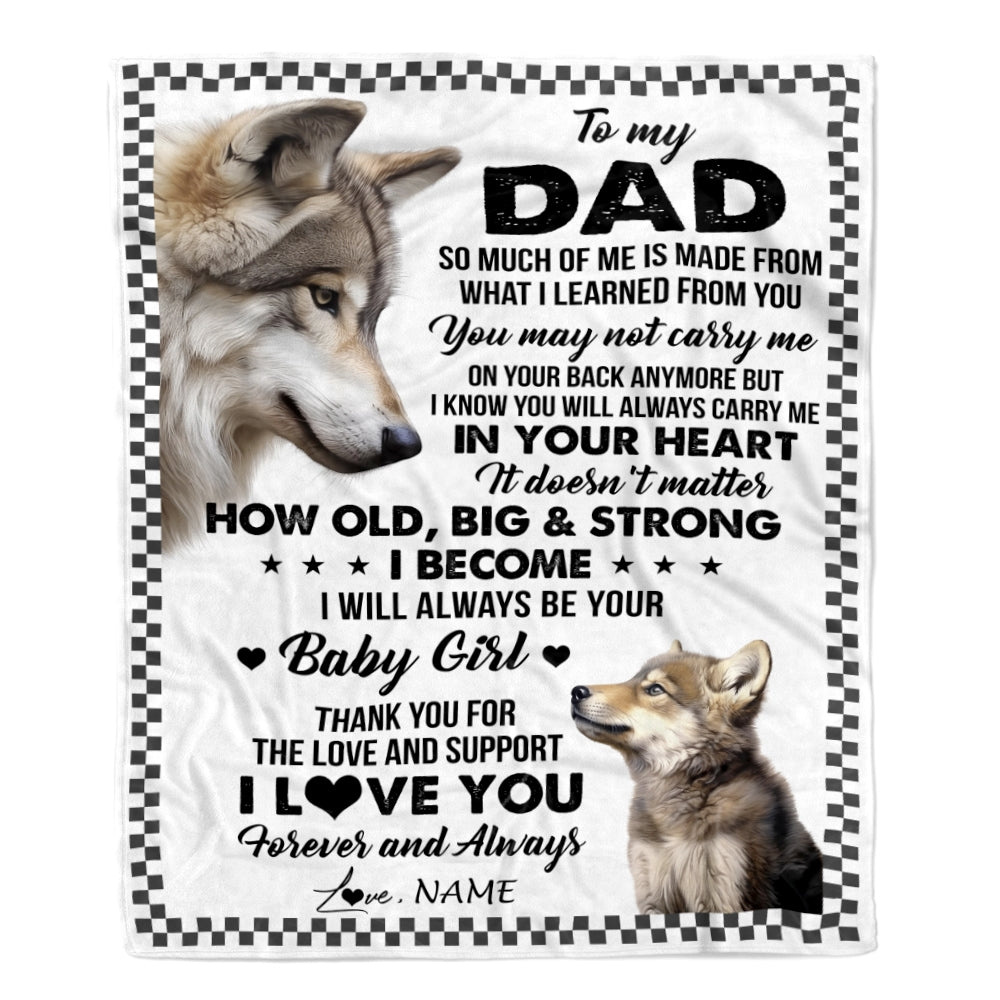 Personalized To My Dad From Daughter Blanket Wolf Always Be Your Little Girl Dad Fathers Day Birthday Christmas Gift Customized Fleece Throw Blanket | siriusteestore