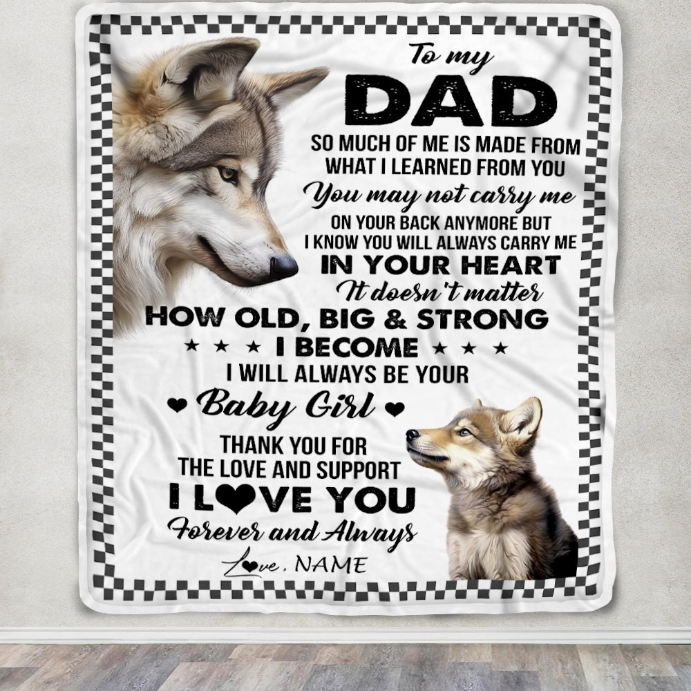 Personalized To My Dad From Daughter Blanket Wolf Always Be Your Little Girl Dad Fathers Day Birthday Christmas Gift Customized Fleece Throw Blanket | siriusteestore