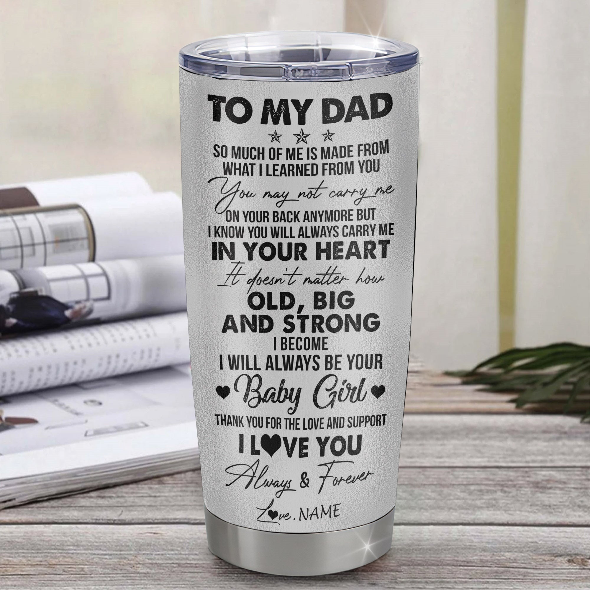 Personalized To My Dad From Daughter Stainless Steel Tumbler Cup Wolf Always Be Your Little Girl Dad Fathers Day Birthday Christmas Travel Mug | siriusteestore