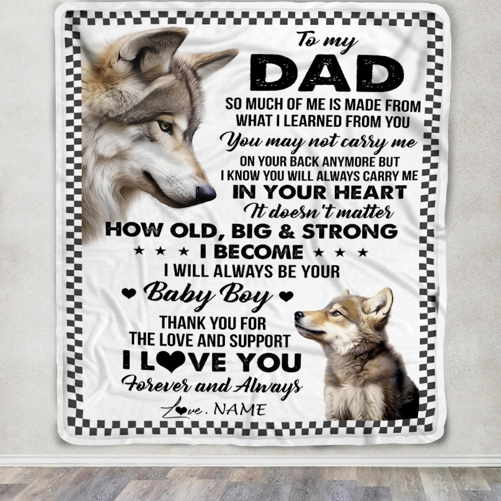 Personalized To My Dad From Son Blanket Wolf Always Be Your Little Boy Dad Fathers Day Birthday Christmas Gift Customized Fleece Throw Blanket | siriusteestore