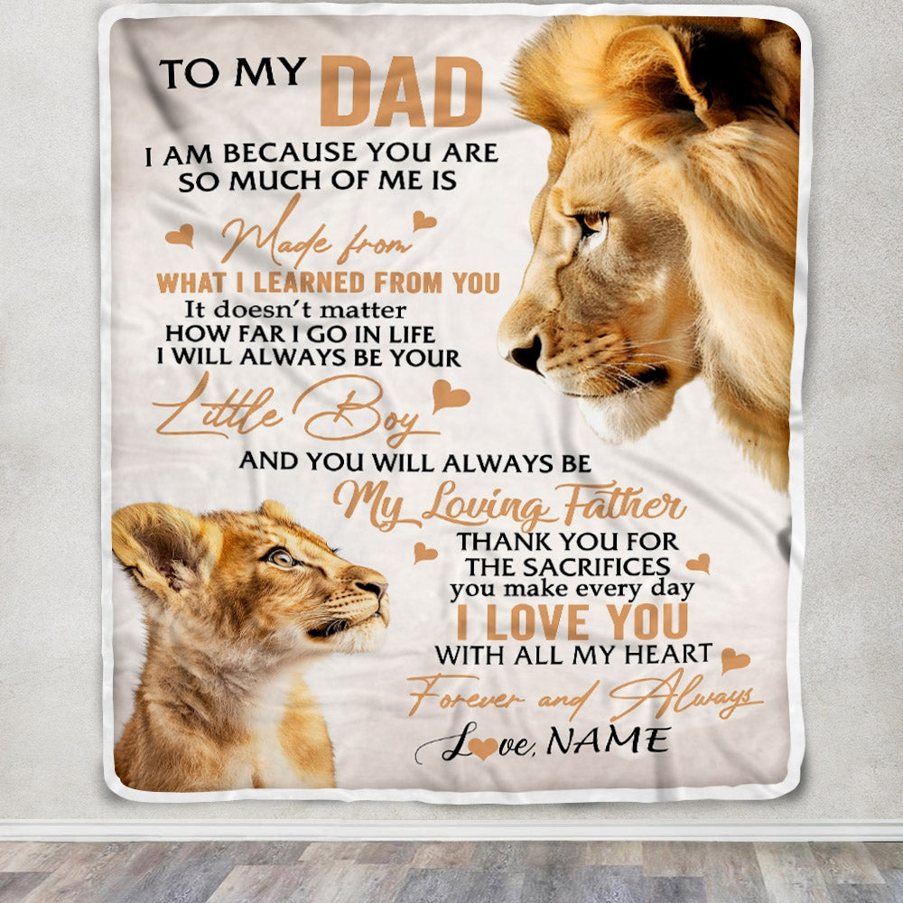 Personalized To My Dad From Son Lion I Love You With All My Heart Dad Birthday Fathers Day Christmas Customized Fleece Throw Blanket | siriusteestore