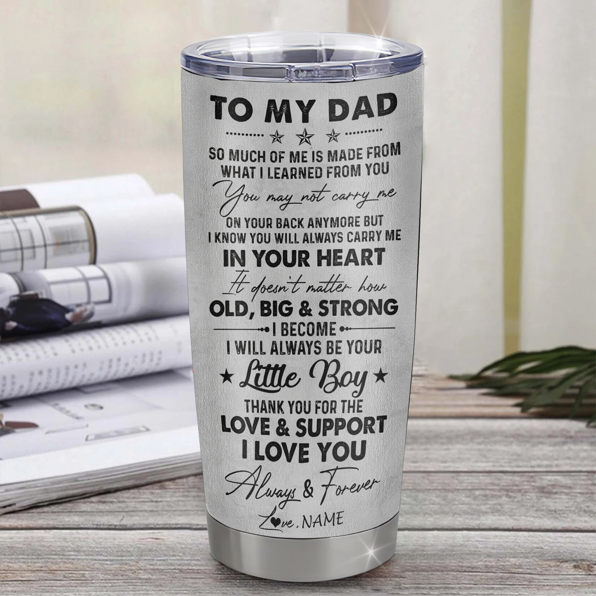 Personalized To My Dad From Son Litte Boy Stainless Steel Tumbler Cup Love You Always And Forever Lion Dad Fathers Day Birthday Christmas Travel Mug | siriusteestore