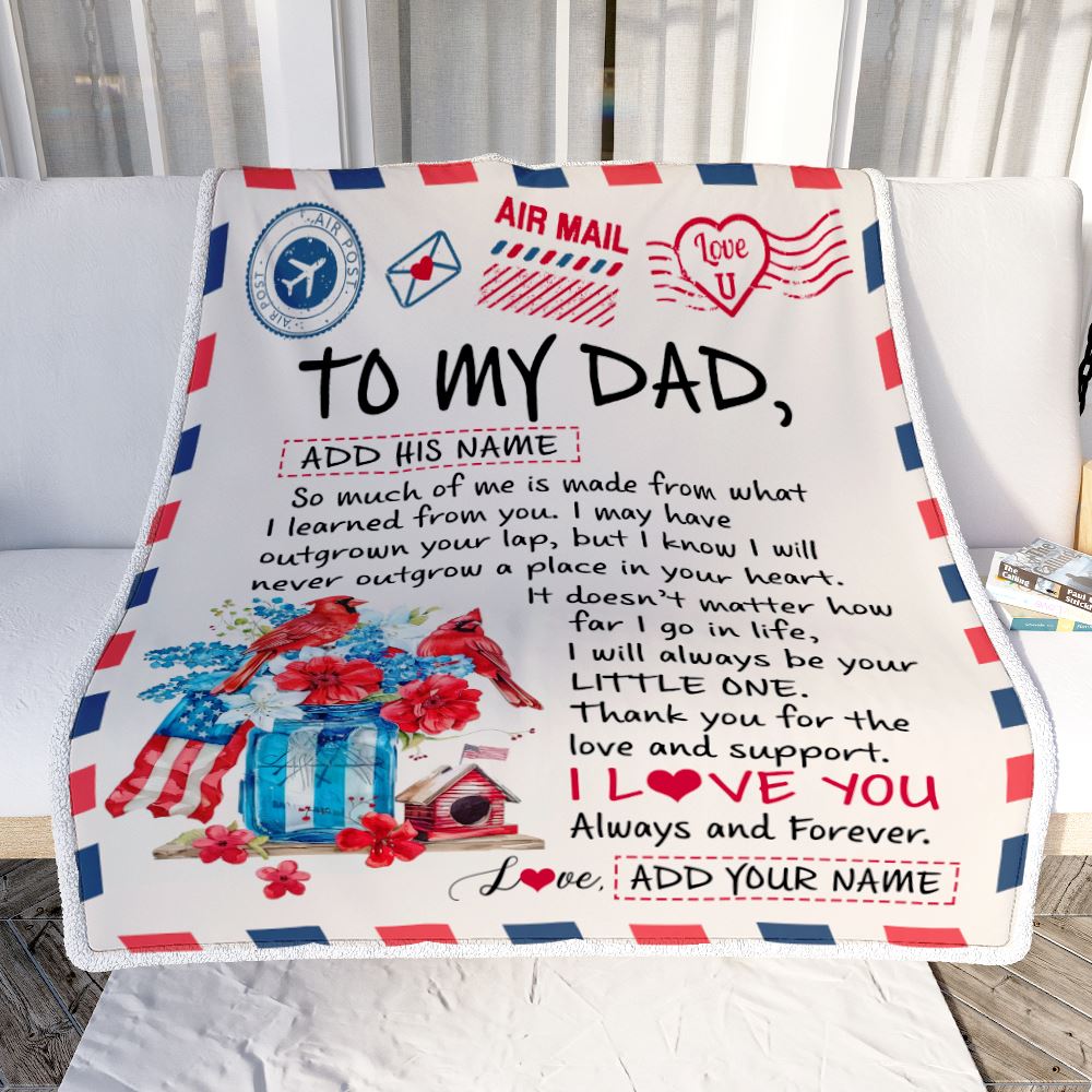 Personalized To My Dad Gifts Blanket From Daughter Son Cardinal Letter Air Mail Letter Birthday Gifts For Dad Fathers Day Christmas Customized Dad Fleece Blanket | siriusteestore