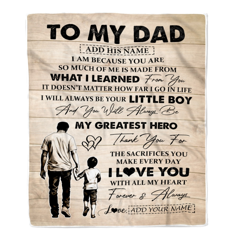 Personalized To My Dad Gifts Blanket From Son Thank You My Hero Dad Birthday Gift Fathers Day Thanksgiving Christmas Customized Bed Fleece Throw Blanket | siriusteestore