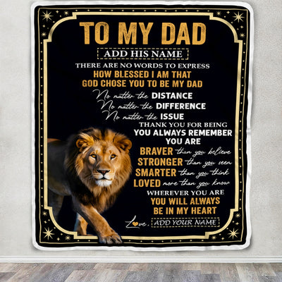Personalized To My Dad Gifts For Birthday From Daughter Son Inspirational Lion Gifts For Dad Blanket Birthday Idea Father's Day Custom Fleece Throw Blanket | siriusteestore