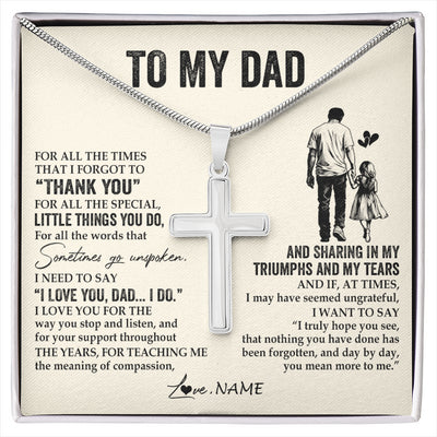 Stainless Cross Necklace Stainless Steel | 1 | Personalized To My Dad Necklace From Daughter For All The Times That I Forgot To Thank You Dad Birthday Fathers Day Christmas Customized Gift Box Message Card | siriusteestore