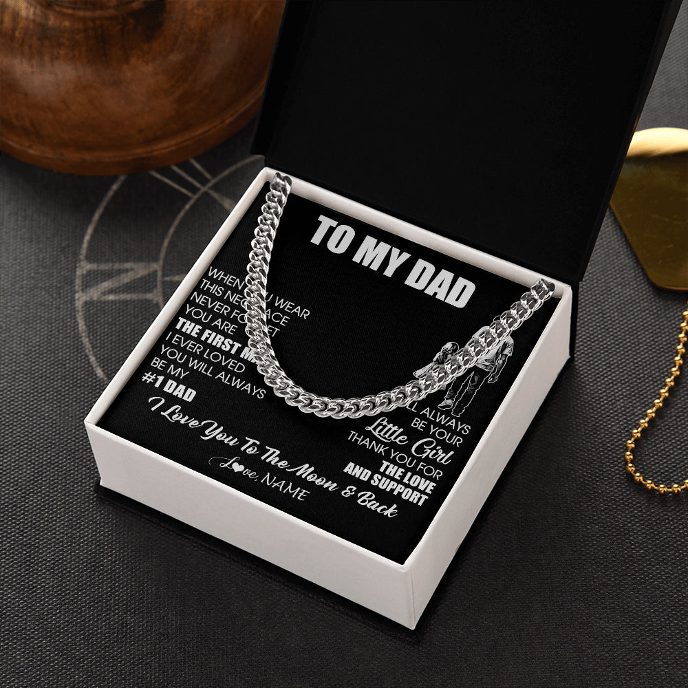 Cuban Link Chain Necklace Stainless Steel | 2 | Personalized To My Dad Necklace From Daughter Never Forget You Are The First Man Dad Birthday Gifts Fathers Day Christmas Customized Gift Box Message Card | siriusteestore