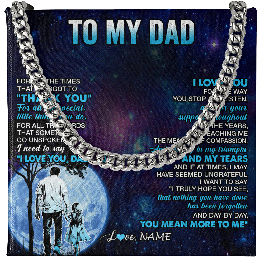 Cuban Link Chain Necklace Stainless Steel | 1 | Personalized To My Dad Necklace From Daughter Thank You Day By Day Dad Birthday Gifts Fathers Day Christmas Customized Gift Box Message Card | siriusteestore