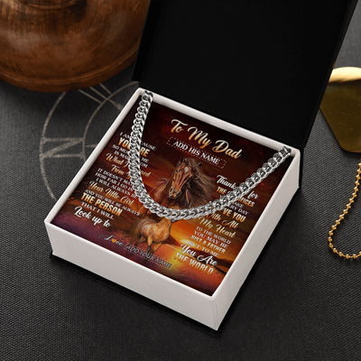 Cuban Link Chain Necklace Stainless Steel | 2 | Personalized To My Dad Necklace From Daughter Thank You For The Sacrifices Horse Dad Birthday Mothers Day Thanksgiving Christmas Custom Gift Box Message Card | https://siriusteestore.