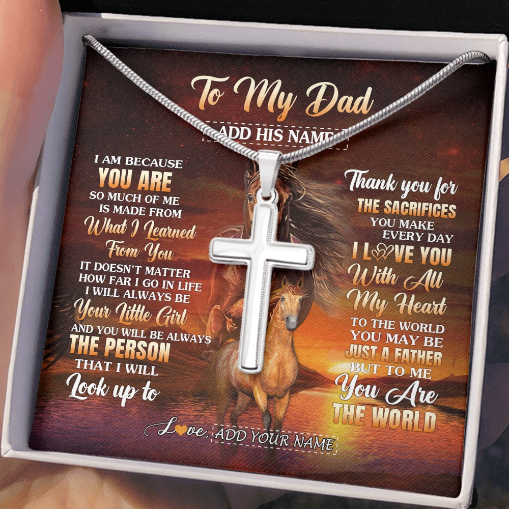 Stainless Cross Necklace Stainless Steel | 2 | Personalized To My Dad Necklace From Daughter Thank You For The Sacrifices Horse Dad Birthday Mothers Day Thanksgiving Christmas Custom Gift Box Message Card | https://siriusteestore.