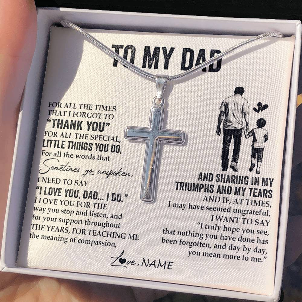 Stainless Cross Necklace Stainless Steel | 2 | Personalized To My Dad Necklace From Son For All The Times That I Forgot To Thank You Dad Birthday Fathers Day Christmas Customized Gift Box Message Card | siriusteestore