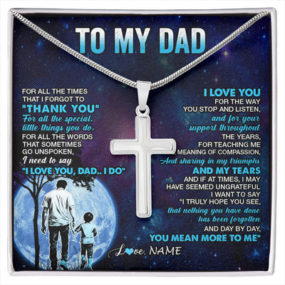 Stainless Cross Necklace Stainless Steel | 1 | Personalized To My Dad Necklace From Son Thank You Day By Day Dad Birthday Gifts Fathers Day Christmas Customized Gift Box Message Card | siriusteestore