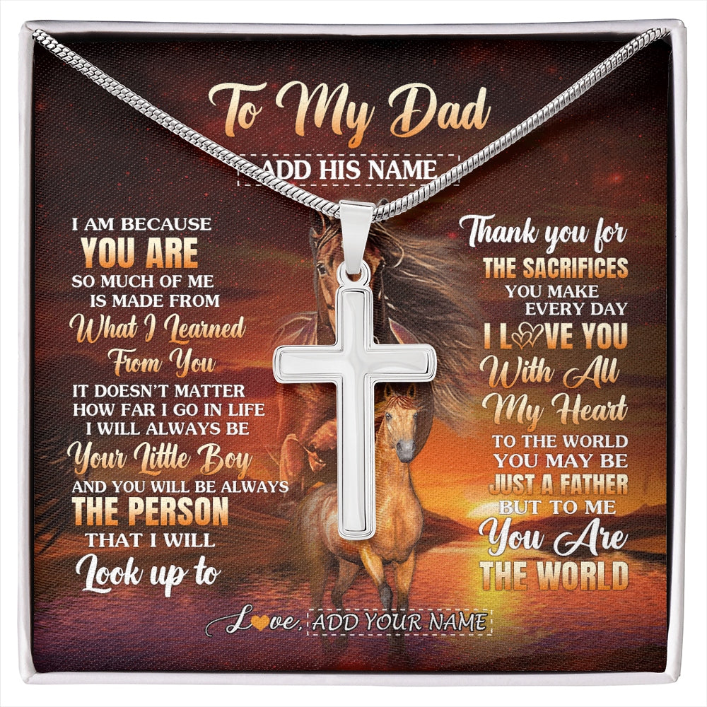 Stainless Cross Necklace Stainless Steel | 1 | Personalized To My Dad Necklace From Son Thank You For The Sacrifices Horse Dad Birthday Mothers Day Thanksgiving Christmas Custom Gift Box Message Card | https://siriusteestore.