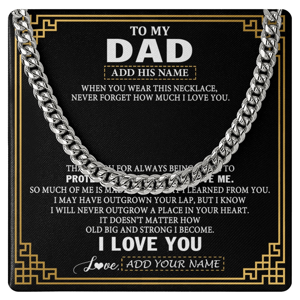 Cuban Link Chain Necklace Stainless Steel | 1 | Personalized To My Dad Necklace Gift From Daughter Son I Love You Protect Encourage Love Dad Gifts For Men Birthday Fathers Day Christmas Gift Box Message Card | https://siriusteestore.