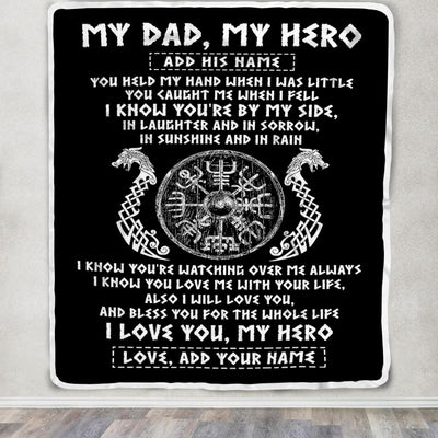 Personalized To My Dad Viking Blanket From Son Daughter My Hero Scandinavian Nordic Viking Dad Birthday Gifts Fathers Day Christmas Customized Fleece Blanket | siriusteestore