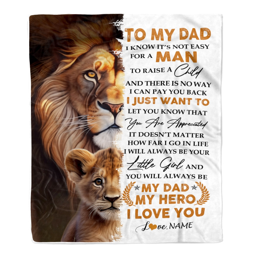 Personalized To My Dad from Daughter Blanket I Love You Dad Lion Father's Day Birthday Thanksgiving Christmas Customized Fleece Blanket | siriusteestore